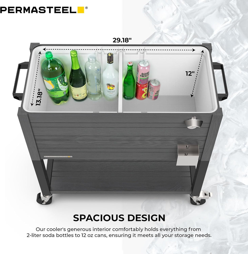 Permasteel 80 Quart Party Cooler, Rolling Ice Chest with Wheels and Handles for Indoor Outdoor Patio