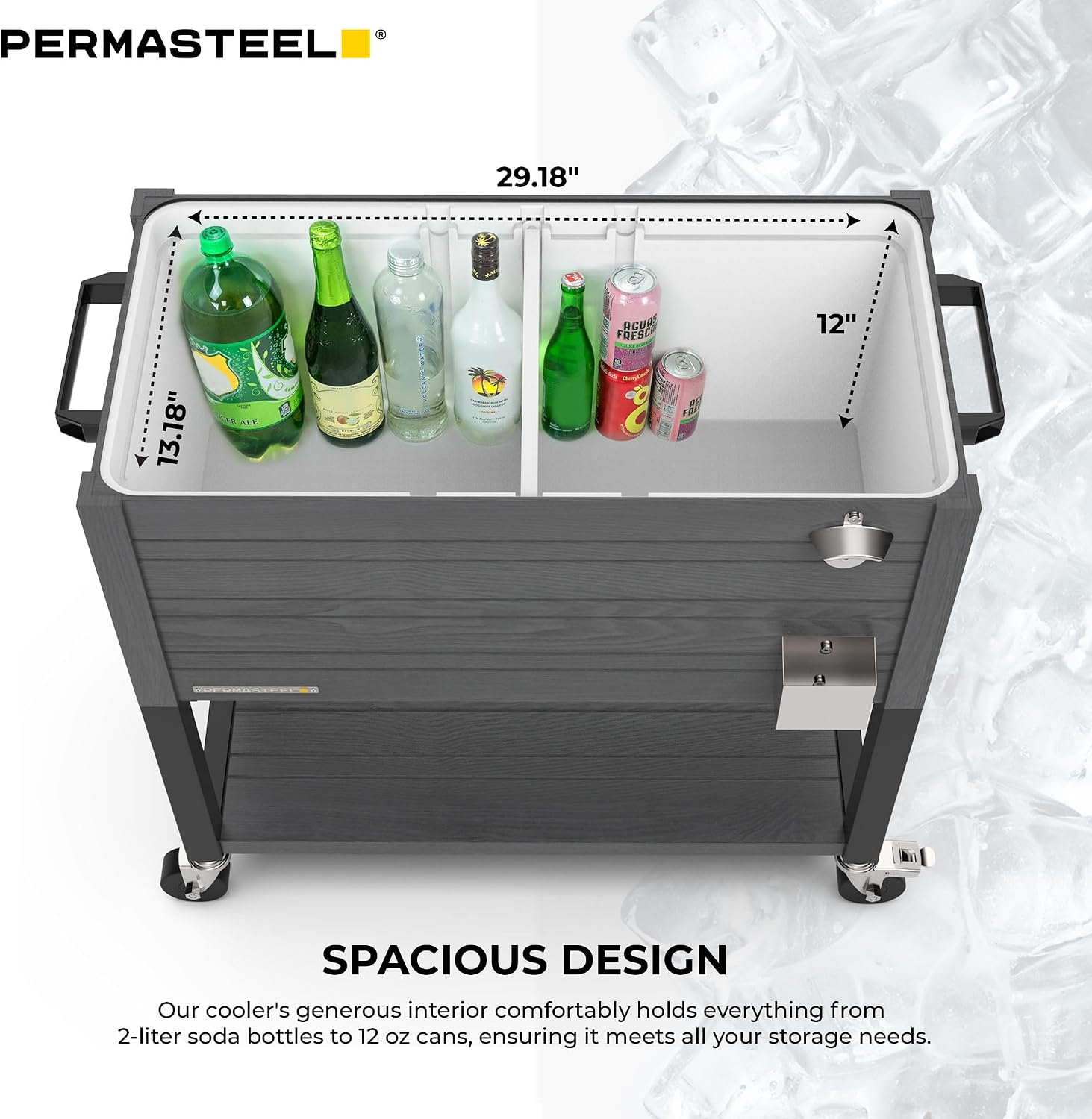 Permasteel 80 Quart Party Cooler, Rolling Ice Chest with Wheels and Handles for Indoor Outdoor Patio