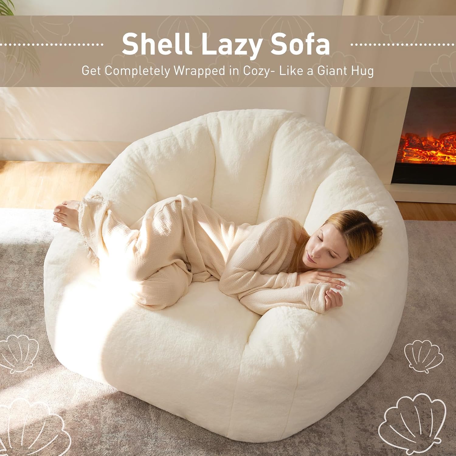 HUGHEAVEN Max Giant Bean Bag Chair, Oversized Bean Bag Sofa for Adults & Teens, Ultra-Soft Comfy Fluffy Floor Lounge Chair with Armrests, Large Bean Bag Couch for Gaming, Reading & Relaxing
