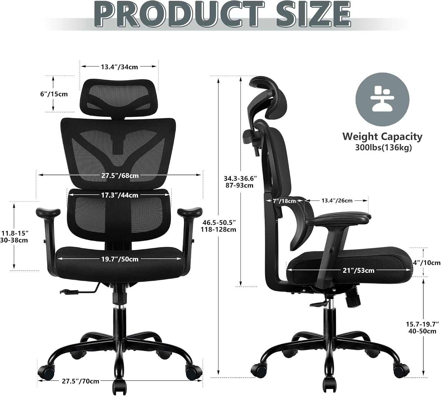Winrise Office Chair Ergonomic Desk Chair, High Back Gaming Chair, Big and Tall Reclining Comfy Home Office Chair Lumbar Support Breathable Mesh Computer Chair Adjustable Armrests (Black)