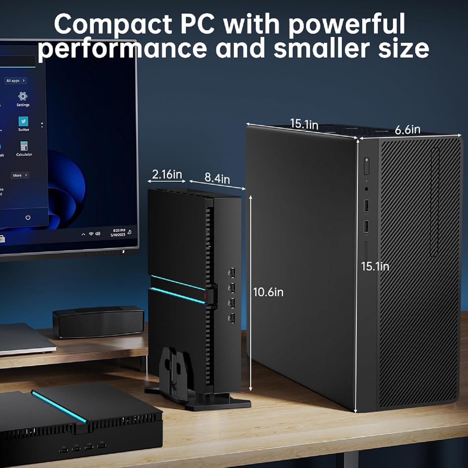 Thdeukoty Mini Gaming Pc Core i9-14900F(up to 5.8GHz) with RTX4070, Small Desktop Computers Win 11 Pro, 64G DDR5 RAM/2T M.2 SSD/WIFI6E/BT5.3/Dual LAN/USB 3.2/8K HDMI DP, Four Display for Game/Design