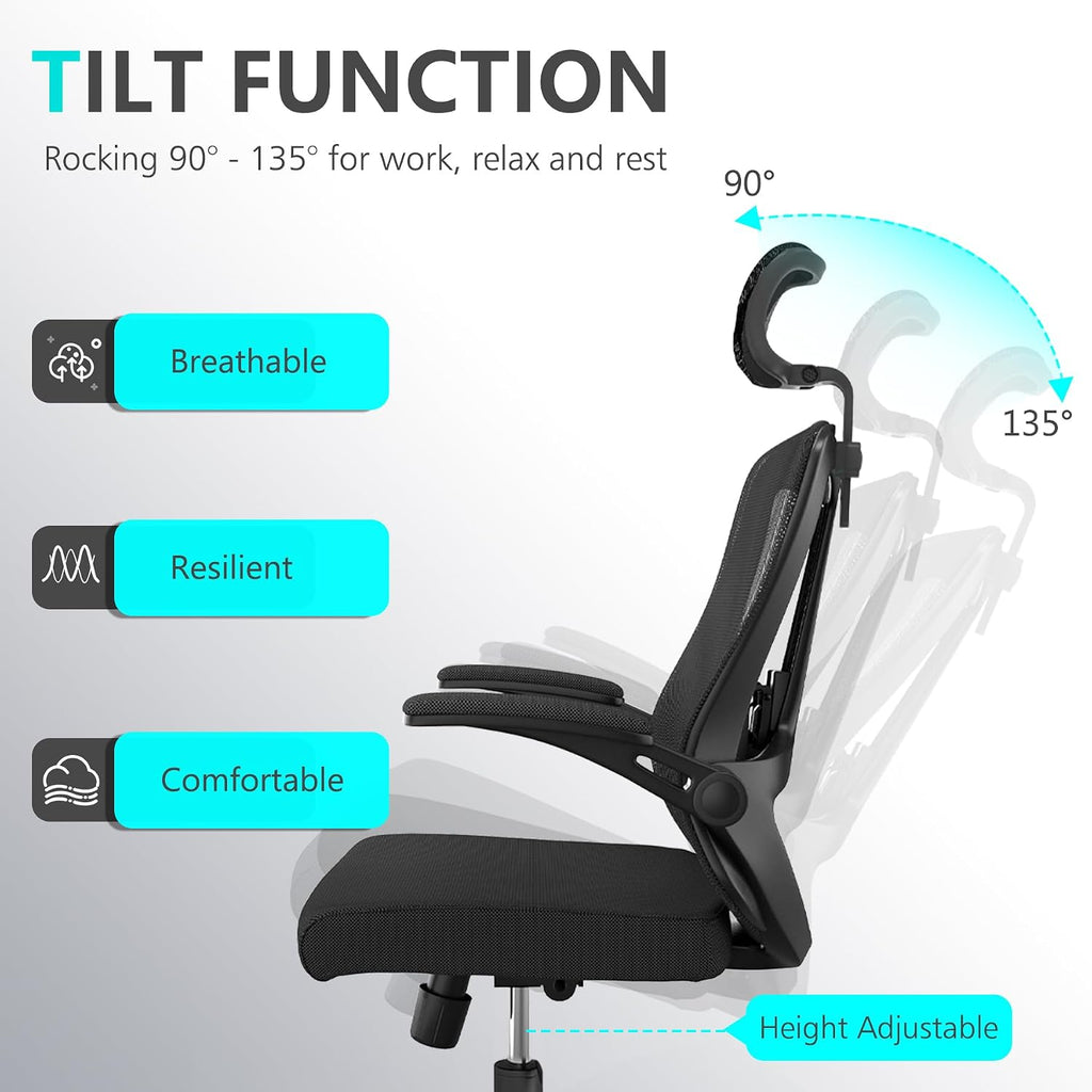 balmstar Office Chair Desk Chair, Ergonomic Mesh Computer Chair with 90-130° Recline & 360° Smooth-Rolling Casters, Adjustable Lumbar Support Task Chair, Comfortable for Women, Teens(A-All Black)