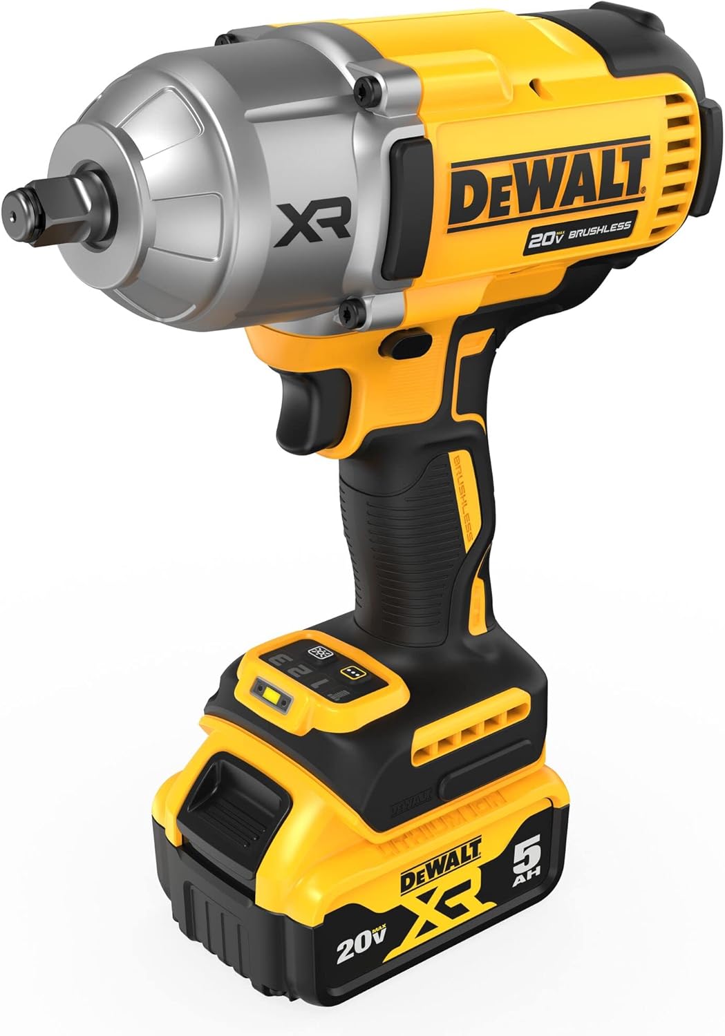 DEWALT 20V MAX Cordless Impact Wrench with Hog Ring Anvil, Brushless High Torque 1/2 Impact Gun, 4-Mode Speed, Includes Battery, Charger and Kit Bag (DCF900P1)