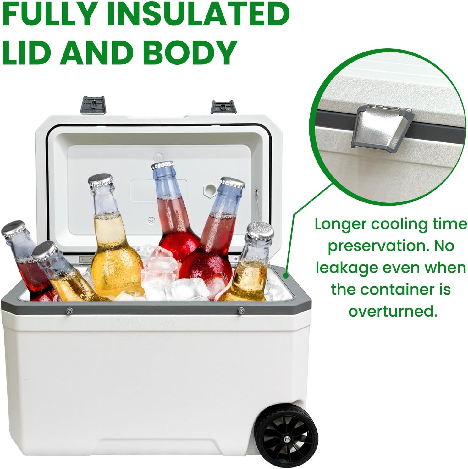 JUST-V 34-127 Quart Insulated Portable Cooler with Heavy Duty Wheels Keeps Ice for up to 5 Days, Great for Drink, Beach, Camping, Tailgating, Sports, & More