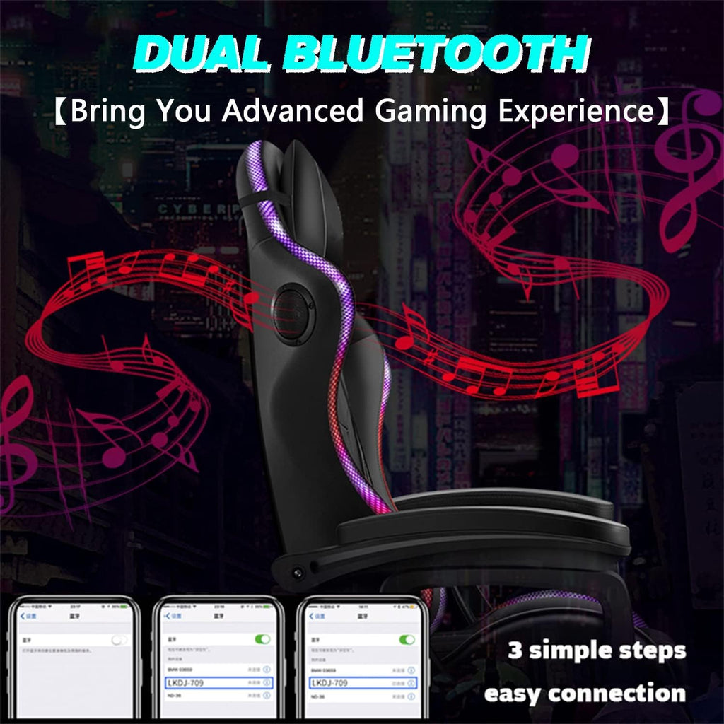XOOFMASS Gaming Chair with Speakers, Video Game Chair with RGB Light Ergonomic Massage Office Chair, PU Leather Recliner Computer Chair, E-Sports Chair with Headrest Armrest Lumbar Support,Pink