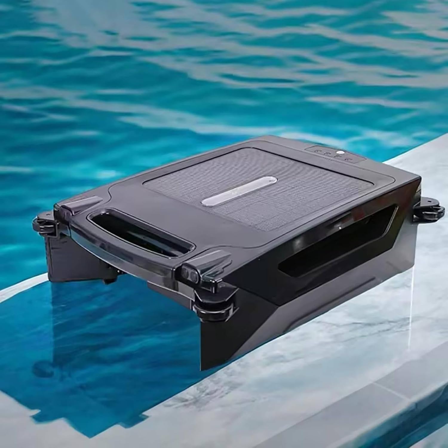 Automatic Robotic Pool Cleaner, Solar Robotic Pool Skimmer with Brushless Motor, Waste Collection, Light Indication, Auto Obstacle Avoidance for Swimming Pool