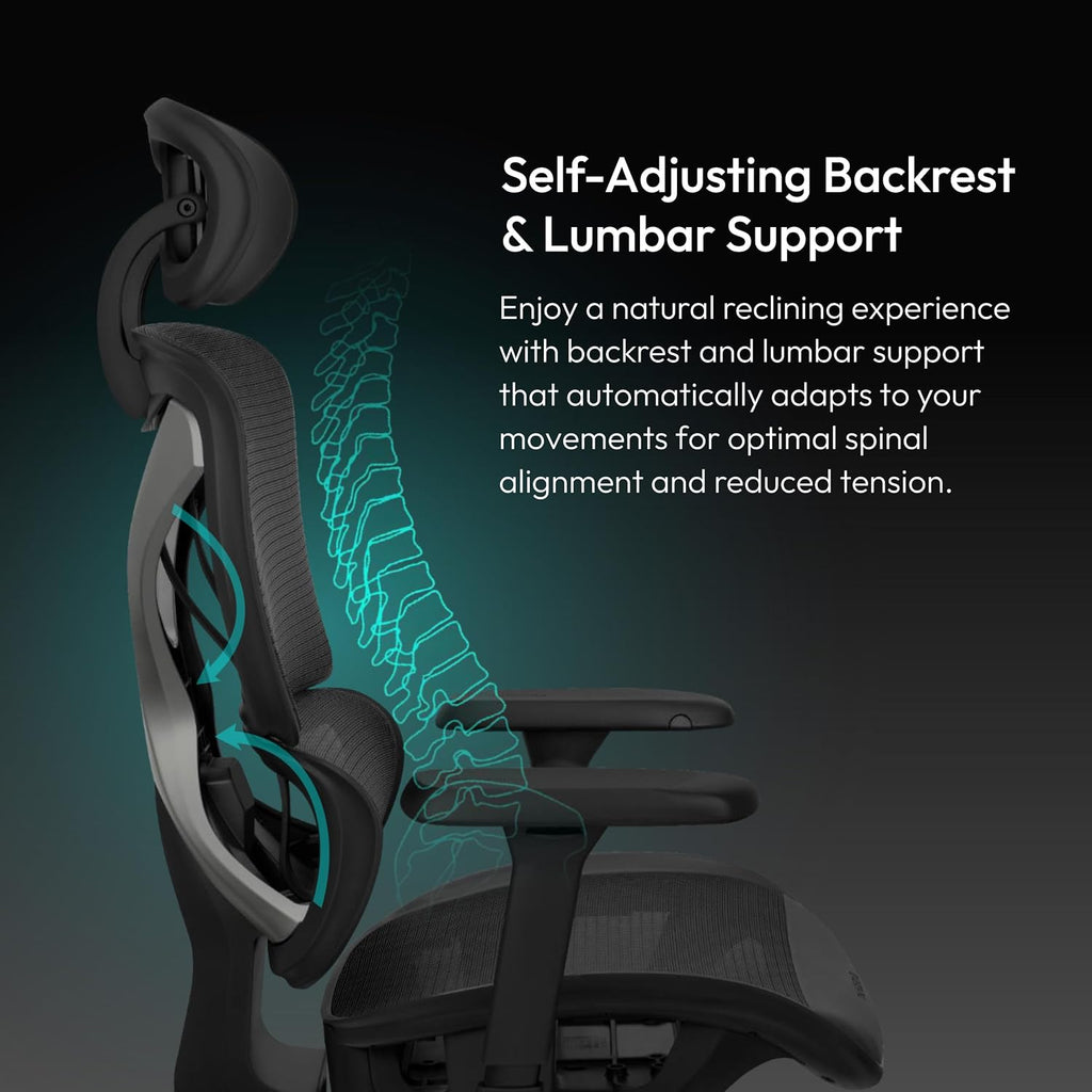 THUNDERX3 XTC Ergonomic Office Chair, for Adults Gaming Chair, High Back Desk Chair, Synchronous Tilt, Self-Adjusting Lumbar Support and Backrest, Adjustable Headrest, Breathable Mesh, Black