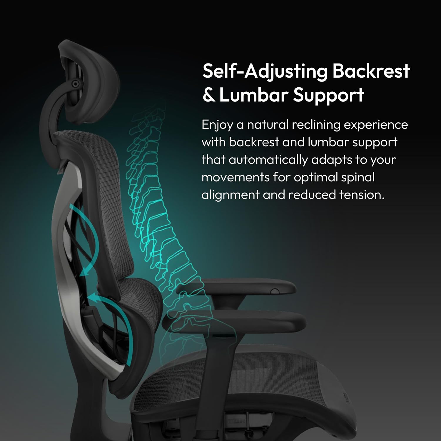 THUNDERX3 XTC Ergonomic Office Chair, for Adults Gaming Chair, High Back Desk Chair, Synchronous Tilt, Self-Adjusting Lumbar Support and Backrest, Adjustable Headrest, Breathable Mesh, Black