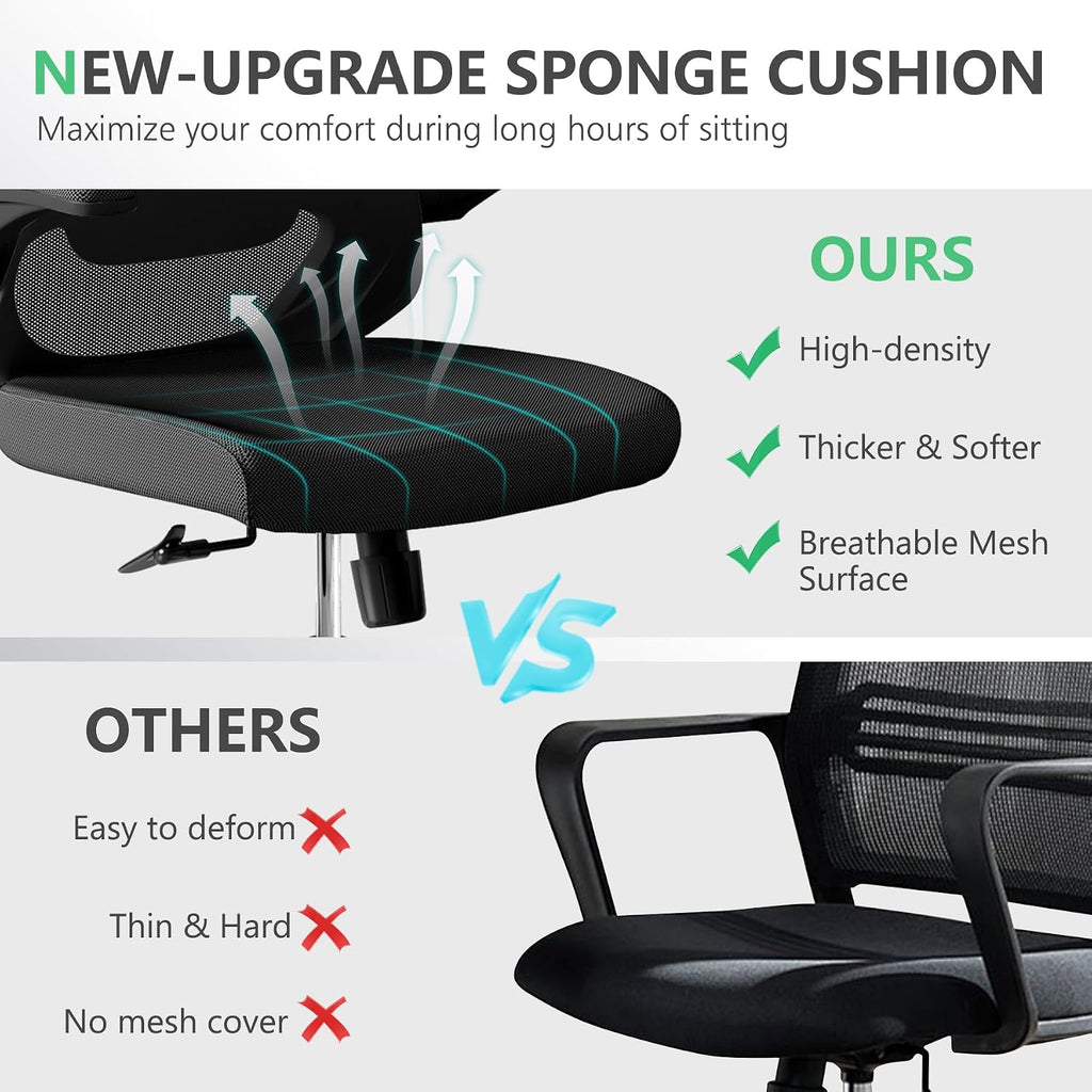 balmstar Executive Office Chair, Ergonomic Comfort Home Desk Chair, Mid Back Gaming Chair with Wheels, Adjustable Height, Lumbar Support, Flip-up Armrest with 350LBS Capacity