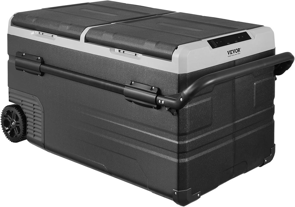 VEVOR Car Refrigerator 115L, Dual Zone Portable Freezer with Wheels & Handle, -4℉ to 68℉, 12/24V DC & 100-240V AC Compressor Cooler for Camping, Outdoor, RV