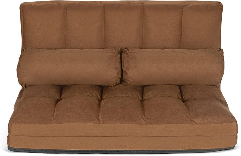 DORTALA Foldable Floor Sofa, 6-Position Adjustable Lounge Couch with 2 Pillows & Suede Cloth Cover, Modern Lounge Mattress Video Gaming Lazy Couch, Suede Floor Seating Sofa, 71' x 44.5', Beige