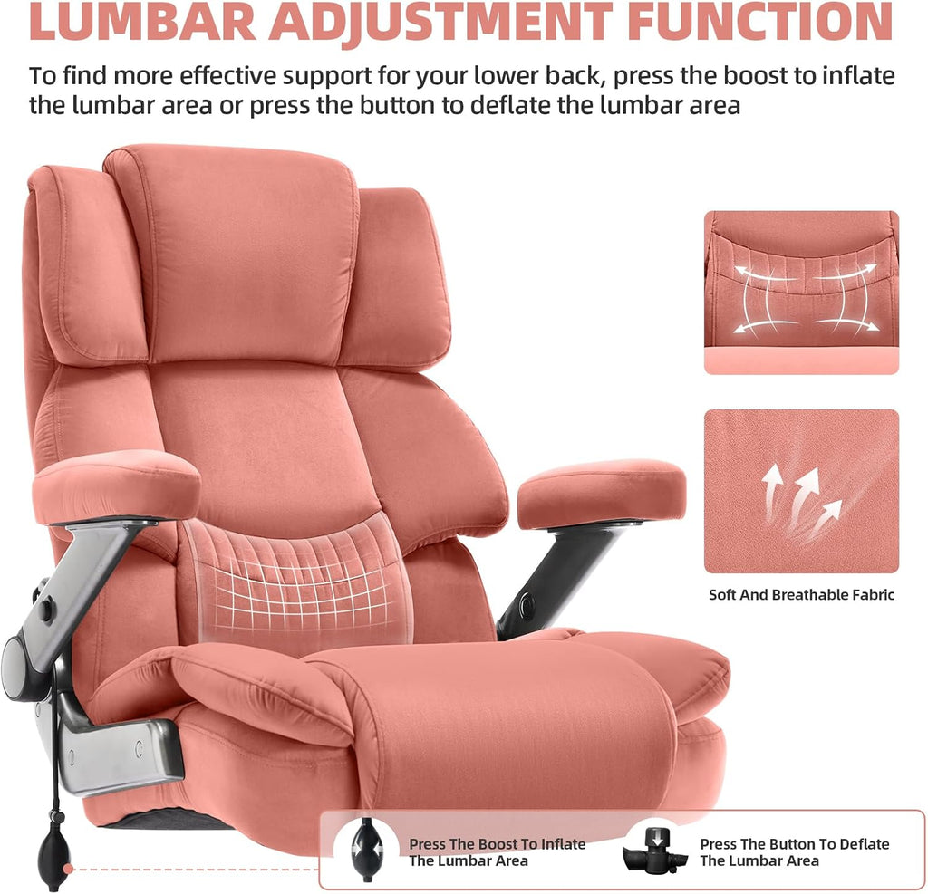 VUZI 700LBS Large Heavy Duty Office Chair with 3D Flip Arms, Big and Tall Plus Size Fabric Executive Desk Chairs, High Back Extra Wide Computer Chair with Adjustable Lumbar Support, Sturdy Metal Base