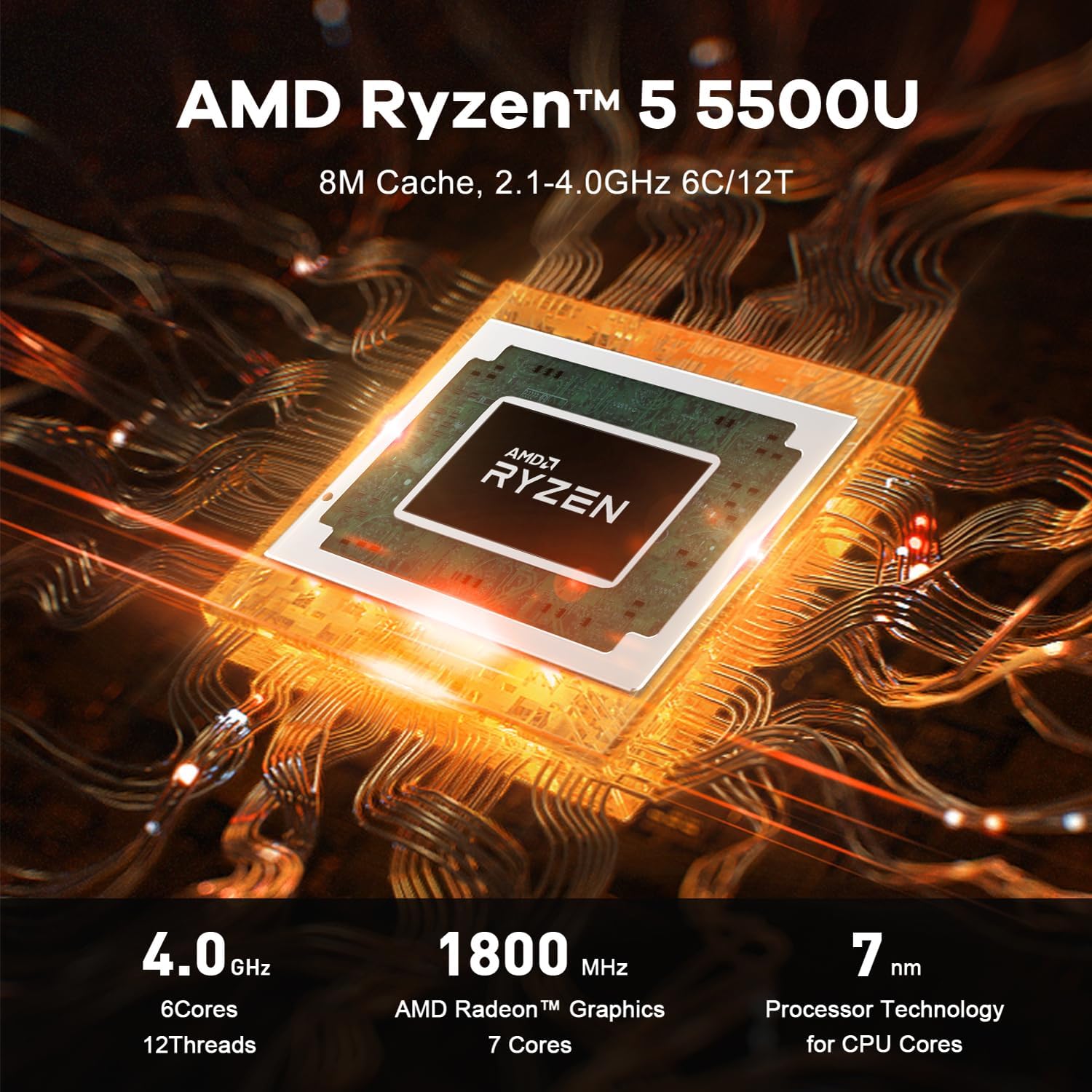 Beelink SER5 Mini PC, AMD Ryzen 5 5500U (6C/12T, up to 4.0GHz), Mini Computer with 16G DDR4 RAM 500GB M.2 2280 NVMe SSD, Micro PC Support 4K Triple Display/WiFi6/BT5.4/2.5G LAN