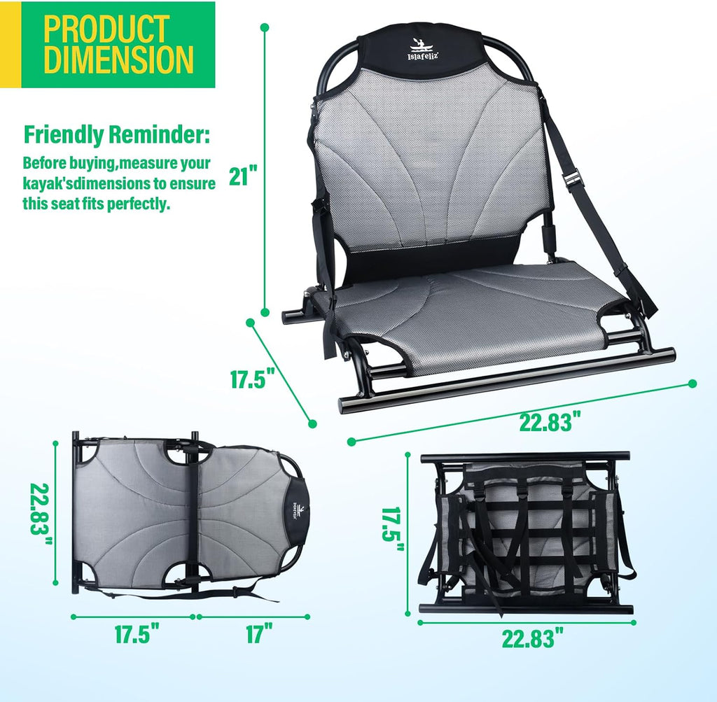 Aluminum Frame Kayak Seat Replacement – Breathable Mesh Stadium Chair for Sit-On-Top Fishing Kayaks & Canoes – High Back Support & Adjustable Straps