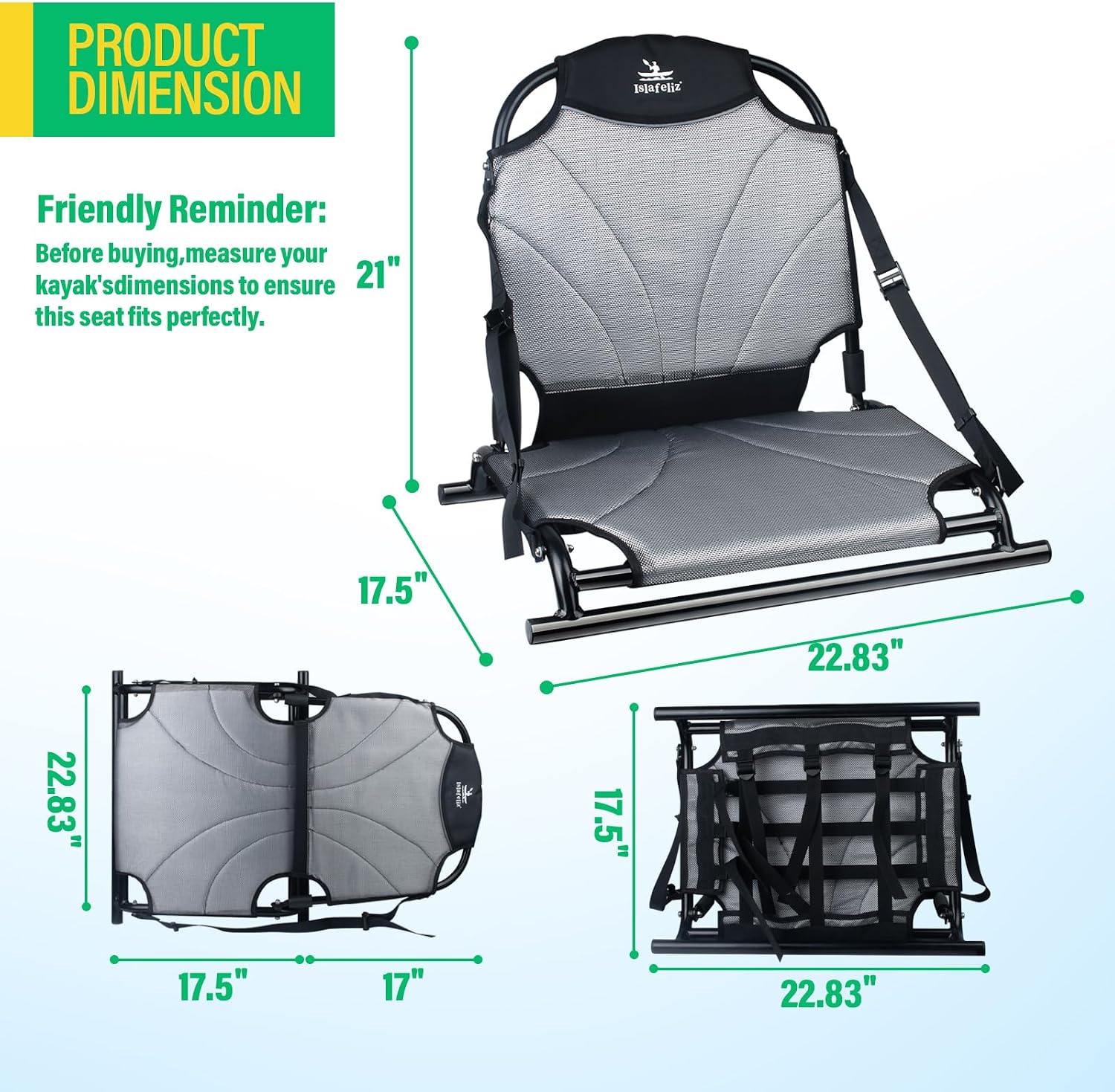 Aluminum Frame Kayak Seat Replacement – Breathable Mesh Stadium Chair for Sit-On-Top Fishing Kayaks & Canoes – High Back Support & Adjustable Straps