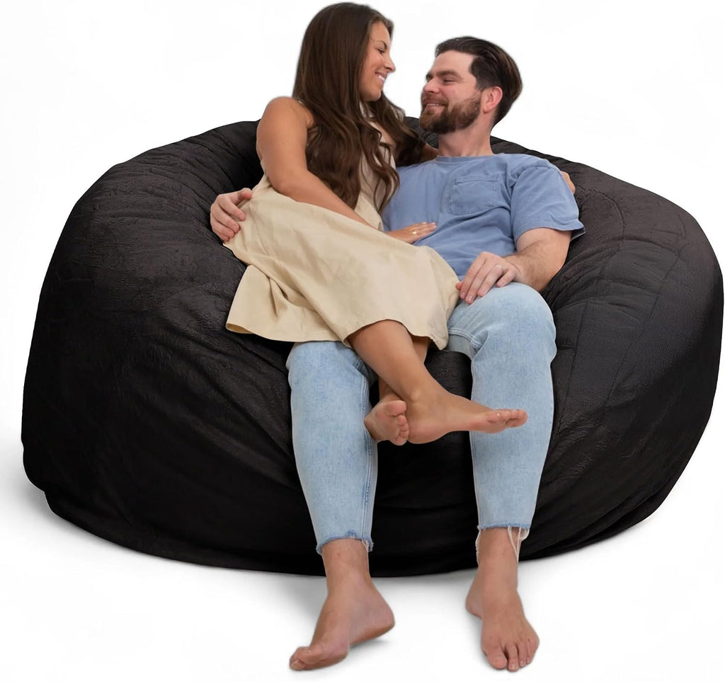 ULTIMATE SACK 6000 6-Foot Bean Bag Chair, Charcoal Fur Cover – Oversized Foam Lounger, Floor Seat, Small Sofa, or Couch Bed for Living Area, Gaming Room, or Reading Lounge