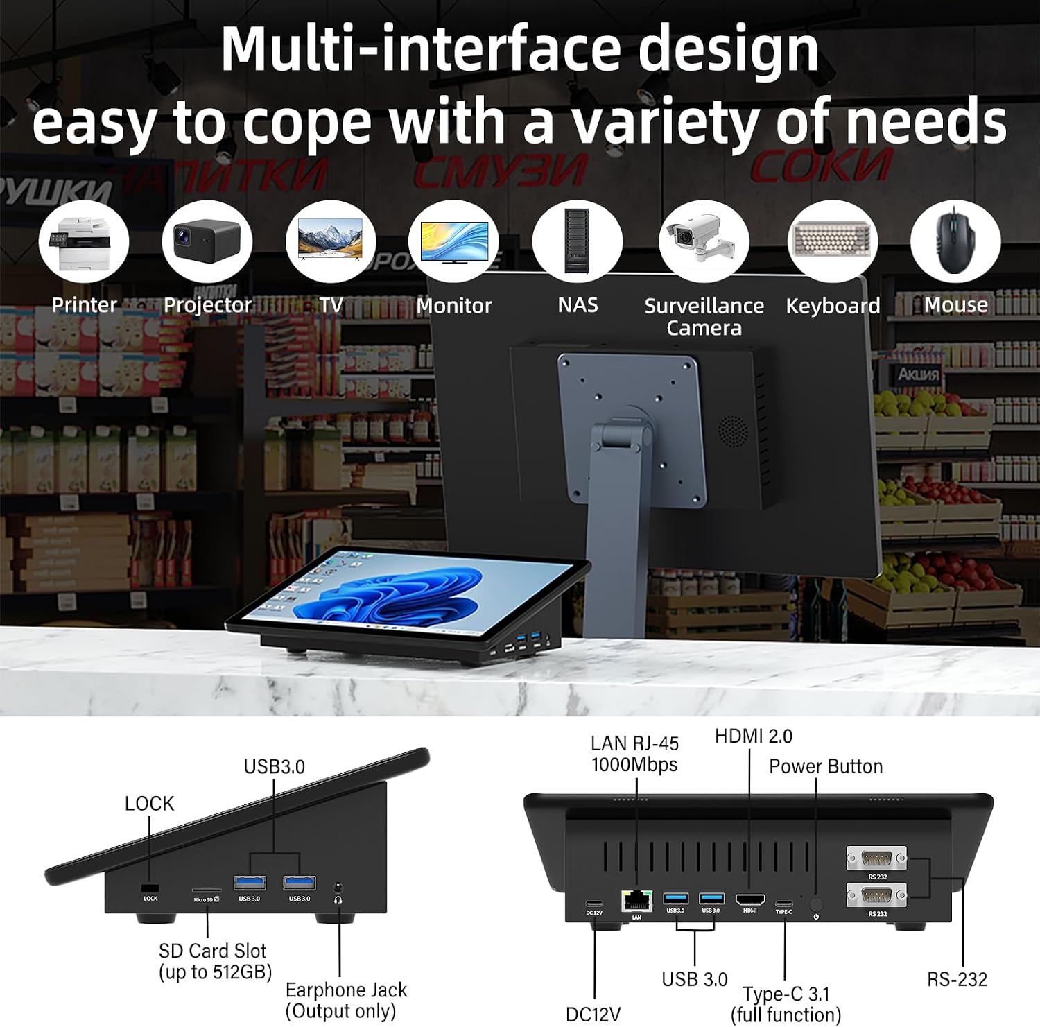 HIGOLEPC MINI PC,10.1 Inch Touchscreen Win 11 Pro Mini Computer, Celeron N5095 8GB RAM/128GB ROM Mini PC with Screen,Dual RS232 HDMI,BT 5.0,WiFi 5.0,Type-C,Support Auto-Boot.
