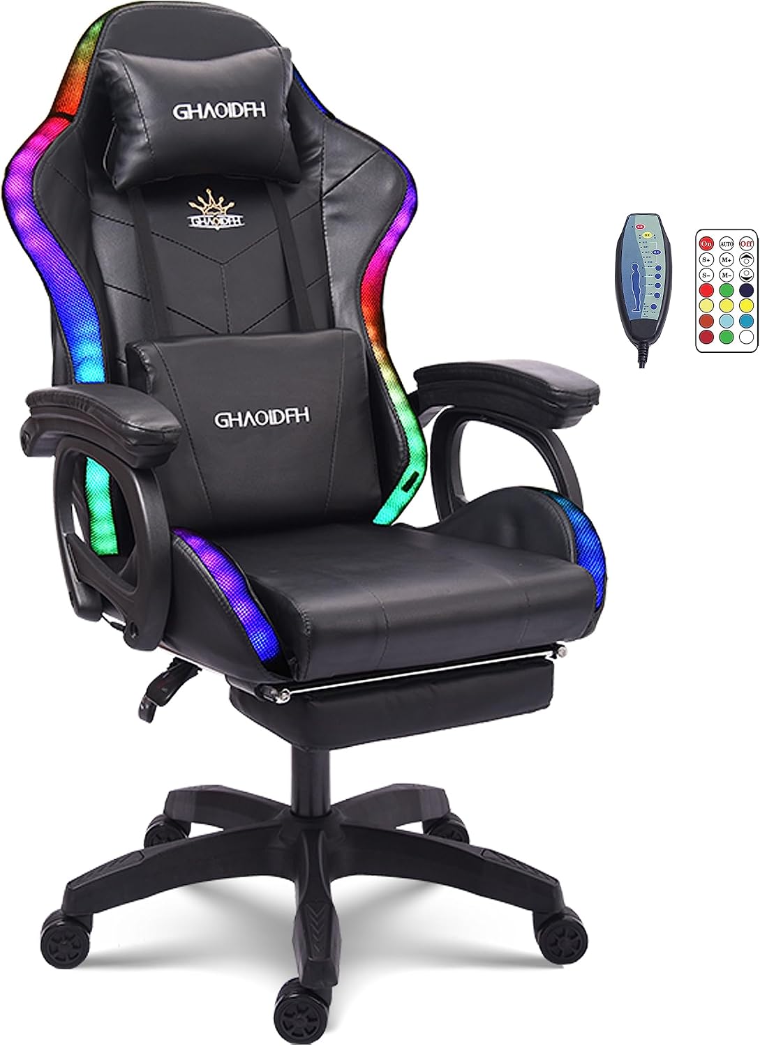 Video Gaming Chair with Speaker and RBG Light,Ergonomic Gaming Chair with Footrest and Massage Function,90°-135° Comfortable Computer Reclining Chair,Adults Teens Computer Chair.,Black