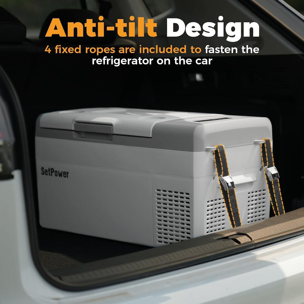 Setpower 20L/21QT Portable Car Refrigerator 12V/24V DC & 110/240V AC Electric Cooler and Freezer for Truck, RV, SUV, Van, Camping, and Travel (White)