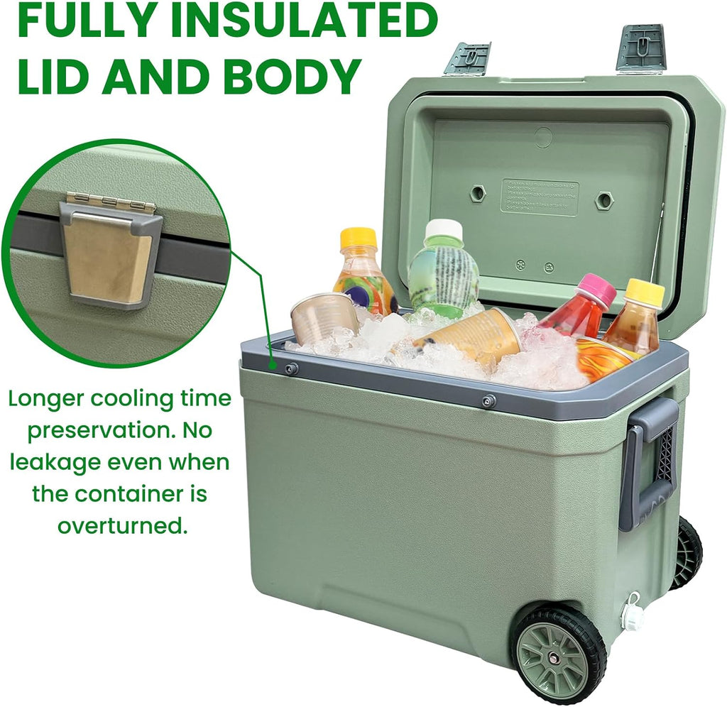 JUST-V 34-127 Quart Insulated Portable Cooler with Heavy Duty Wheels Keeps Ice for up to 5 Days, Great for Drink, Beach, Camping, Tailgating, Sports, & More