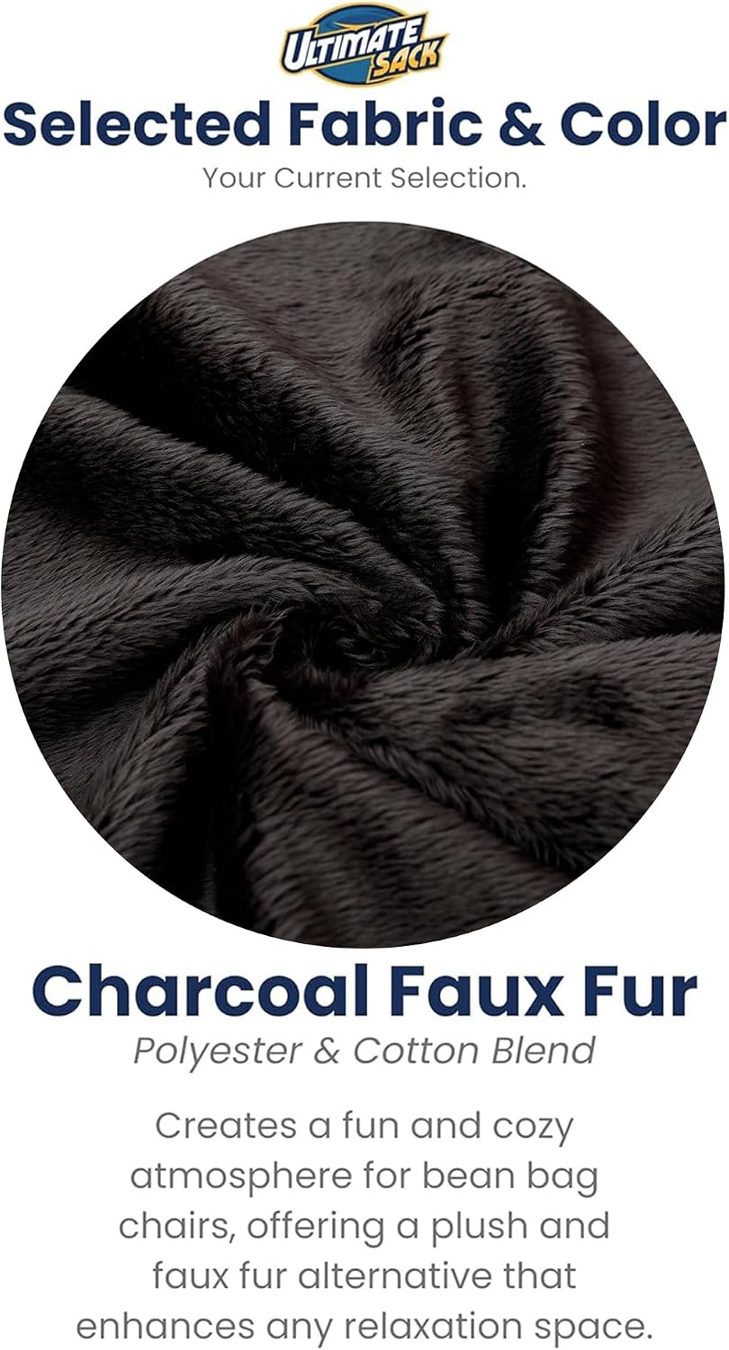 Ultimate Sack 5000 5-Foot Bean Bag Chair, Charcoal Fur Cover – Oversized Foam Lounger, Floor Seat, Small Sofa, or Couch Bed for Living Area, Gaming Room, or Reading Lounge