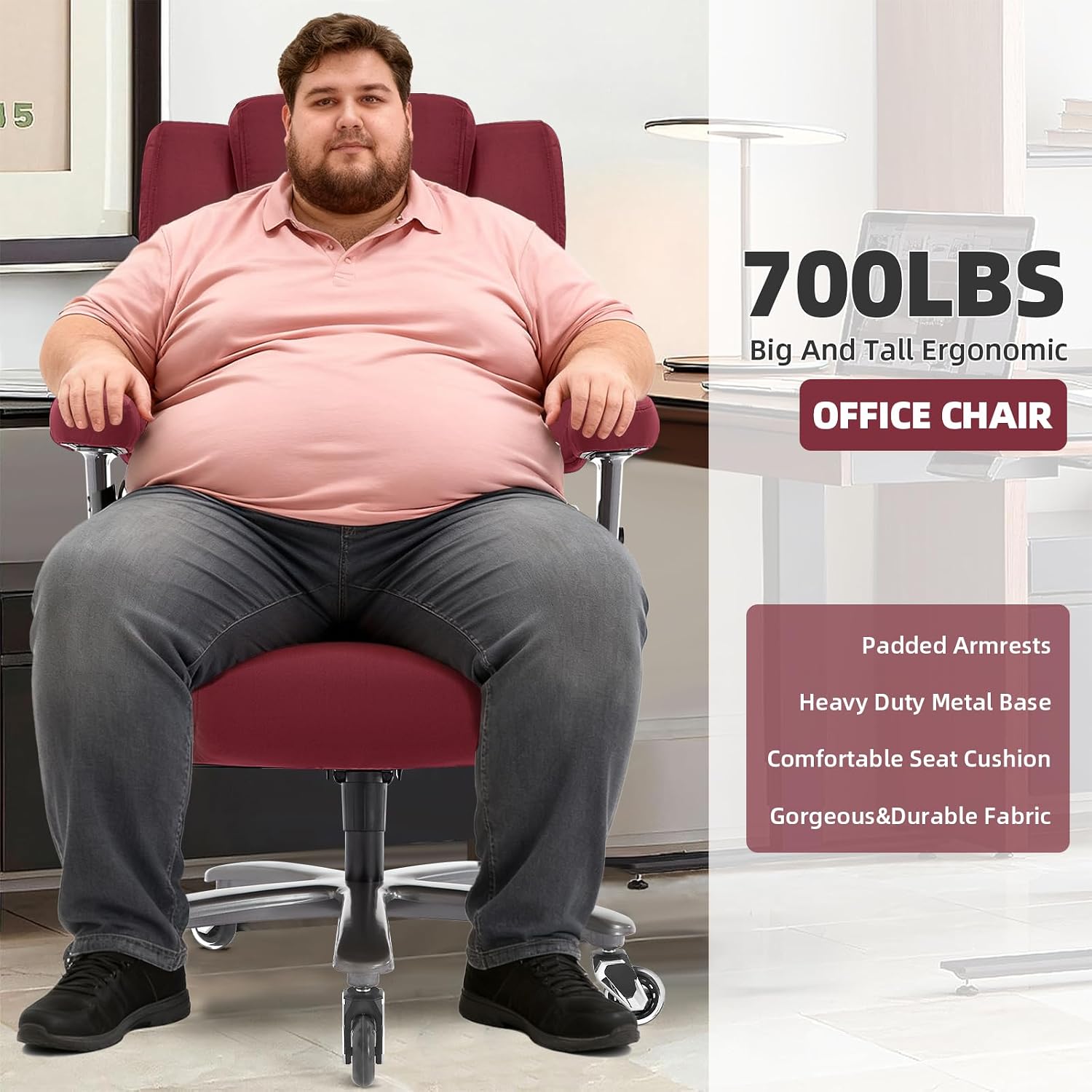 VUZI 700LBS Large Heavy Duty Office Chair with 3D Flip Arms, Big and Tall Plus Size Fabric Executive Desk Chairs, High Back Extra Wide Computer Chair with Adjustable Lumbar Support, Sturdy Metal Base