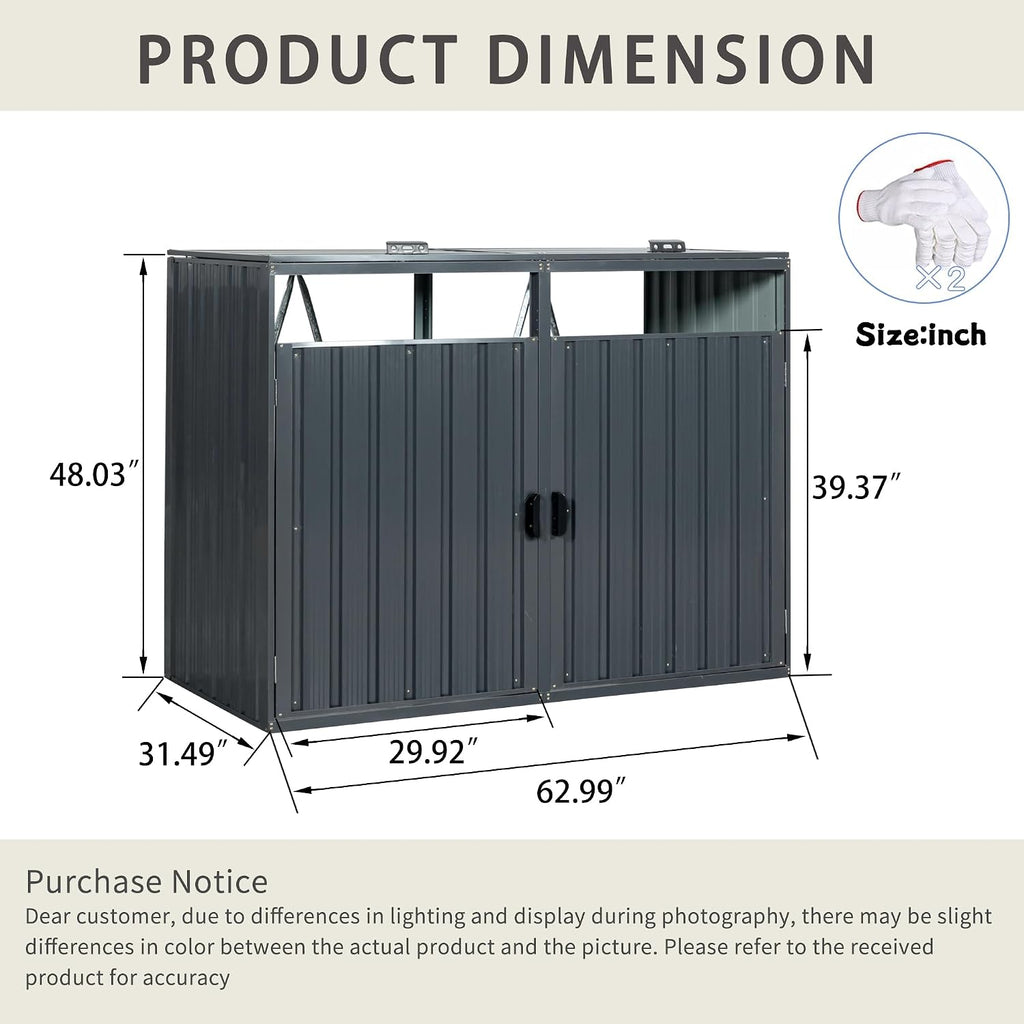 Outdoor Trash Can Storage Shed, Metal Trash Can Enclosure for 2 Trash Cans, Garbage Can Holders for Outside, Garbage Bin Storage Shed for Garden Yard Lawn (5.3 FT, Dark Gray)