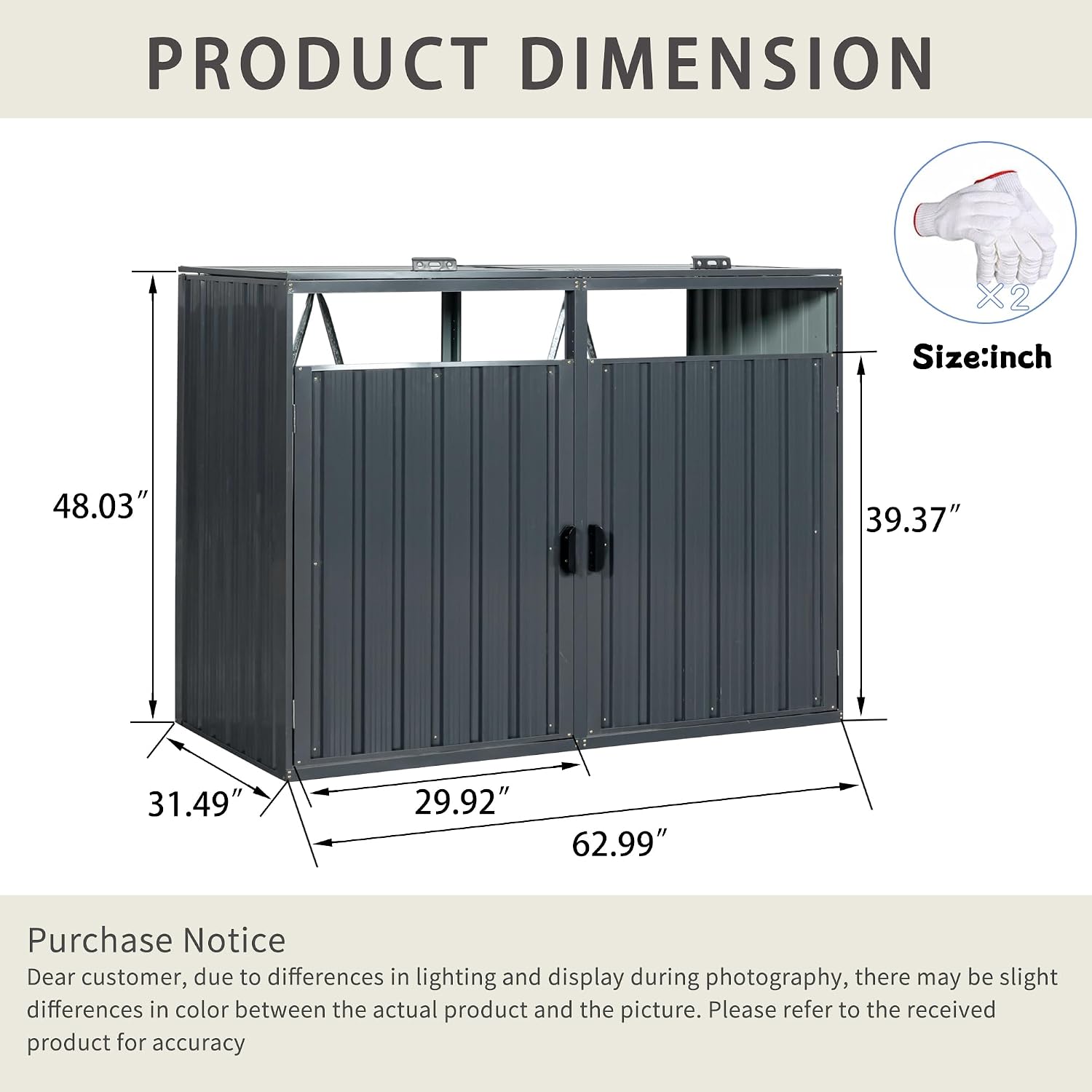 Outdoor Trash Can Storage Shed, Metal Trash Can Enclosure for 2 Trash Cans, Garbage Can Holders for Outside, Garbage Bin Storage Shed for Garden Yard Lawn (5.3 FT, Dark Gray)