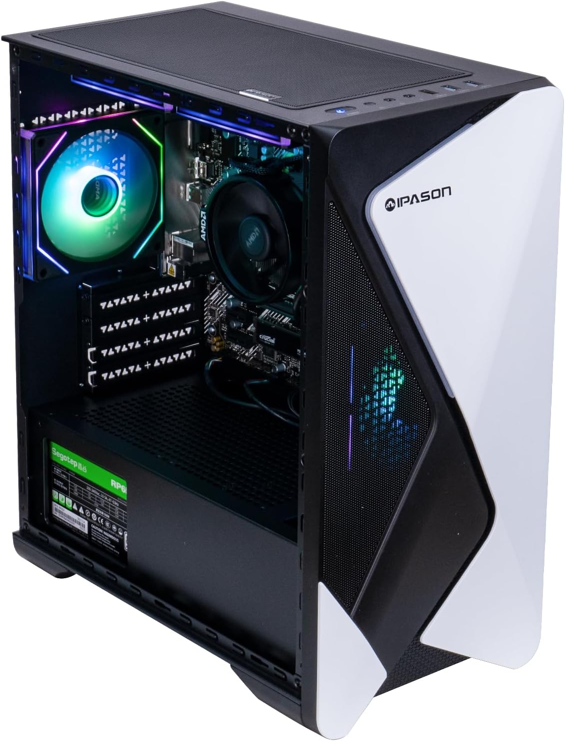 IPASON Gaming Desktop AMD Ryzen 5 5600GT (Beats Intel 10th-gen i7 & Lower) AMD Radeon Vega 7 16GB DDR4 3200MHz 1TB M.2 NVMe 550W PSU Windows 11 Home Prebuilt Gaming PC New Computers White & Black
