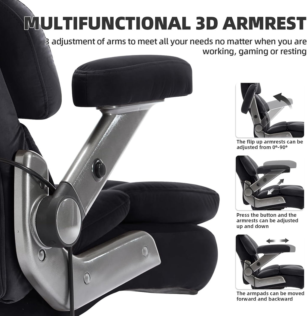 VUZI 700LBS Large Heavy Duty Office Chair with 3D Flip Arms, Big and Tall Plus Size Fabric Executive Desk Chairs, High Back Extra Wide Computer Chair with Adjustable Lumbar Support, Sturdy Metal Base
