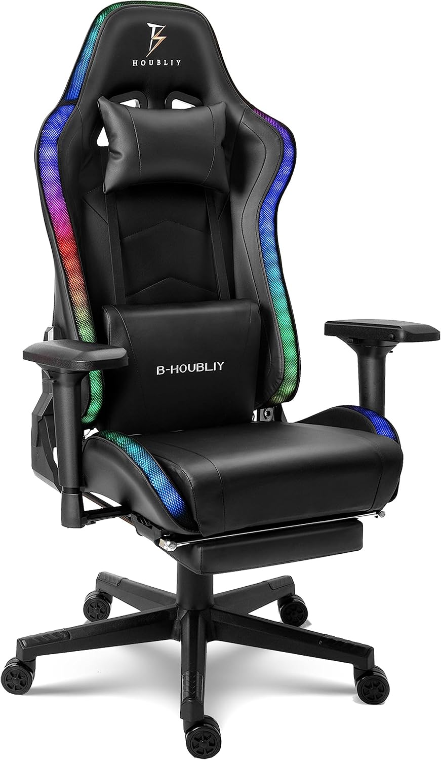 Massage Gaming Chair with Speaker, Ergonomic Gaming Chair with Footrest and RGB Light, PU Leather Video Gaming Chair Home Theater Seat 360° Rotating Gaming Chair.,Black