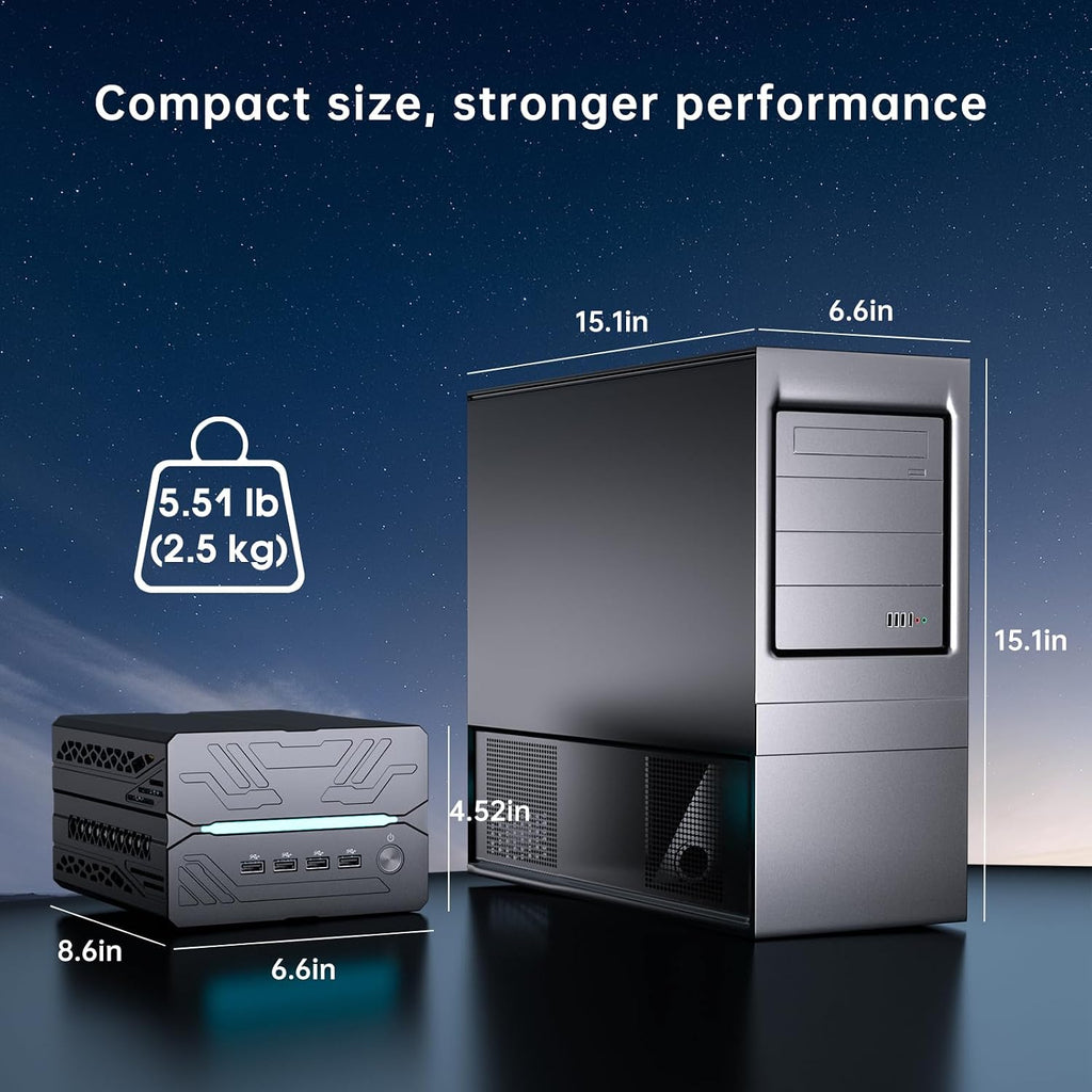 Mini Gaming PC, Desktop Computer i9-14900F 24 Cores Upto 5.8GHz, 32G DDR5, 1T M.2 PCIE4.0 SSD, Win-11 Pro, GeForce RTX5060Ti 16G, Four Display, 8K@60Hz Outputs, Dual LAN, WiFi7/BT5.4