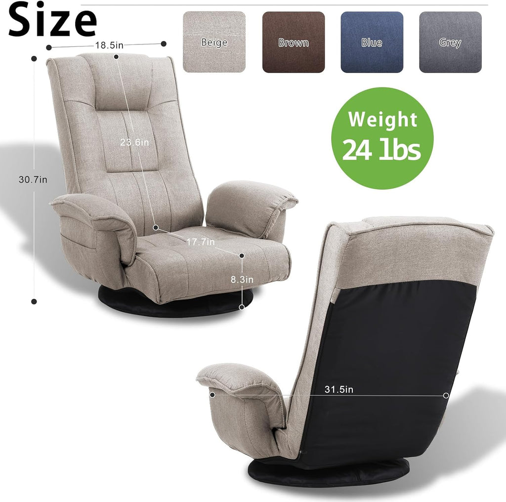 360 Degree Swivle Adjustable Floor Chair, Chaise Lounge Indoor, Folding Lazy Sofa with Armrests and Side Pocket Adults Gaming Chairs for Living Room, Bedroom Factory Price 201 (BE)