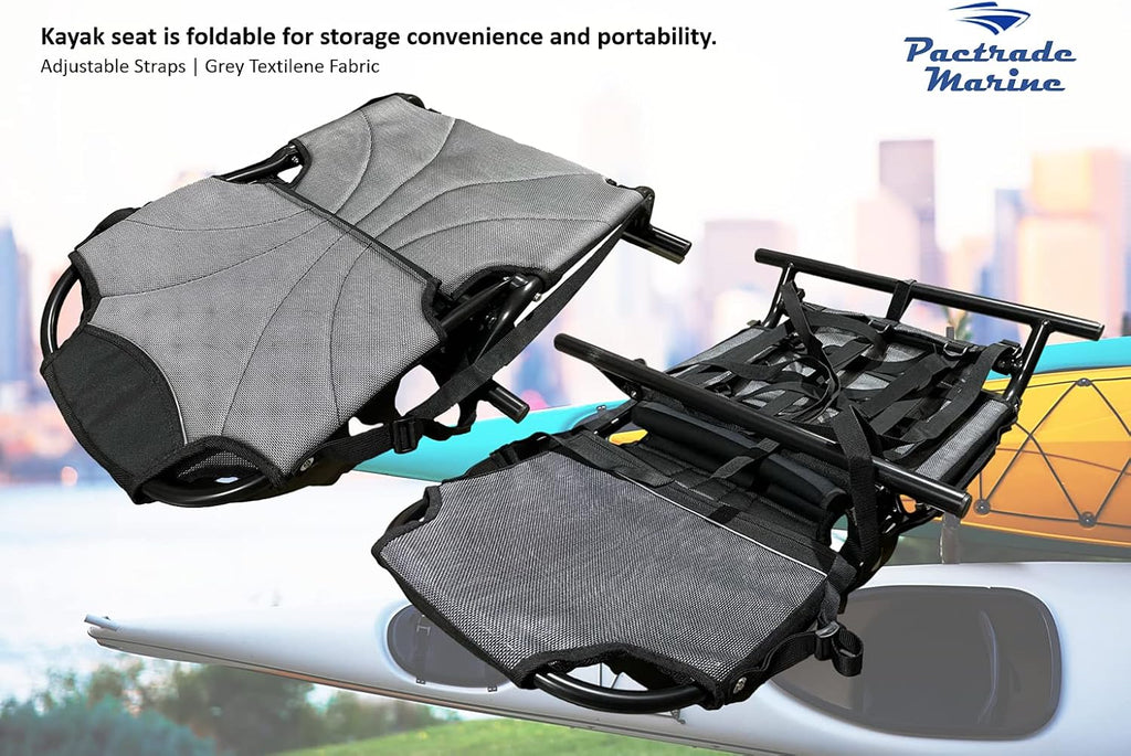 Pactrade Marine Adjustable Straps Black Gray Textilene Mesh Fabric Upright Deluxe Lightweight Kayak Seat Foldable Canoe Cushion Aluminum Frame Sit On Top Fishing Canoeing Boating Kayaking Rafting