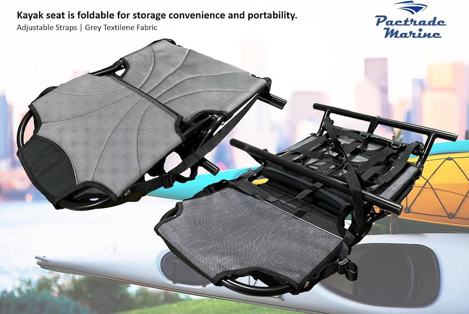 Pactrade Marine Adjustable Straps Black Gray Textilene Mesh Fabric Upright Deluxe Lightweight Kayak Seat Foldable Canoe Cushion Aluminum Frame Sit On Top Fishing Canoeing Boating Kayaking Rafting