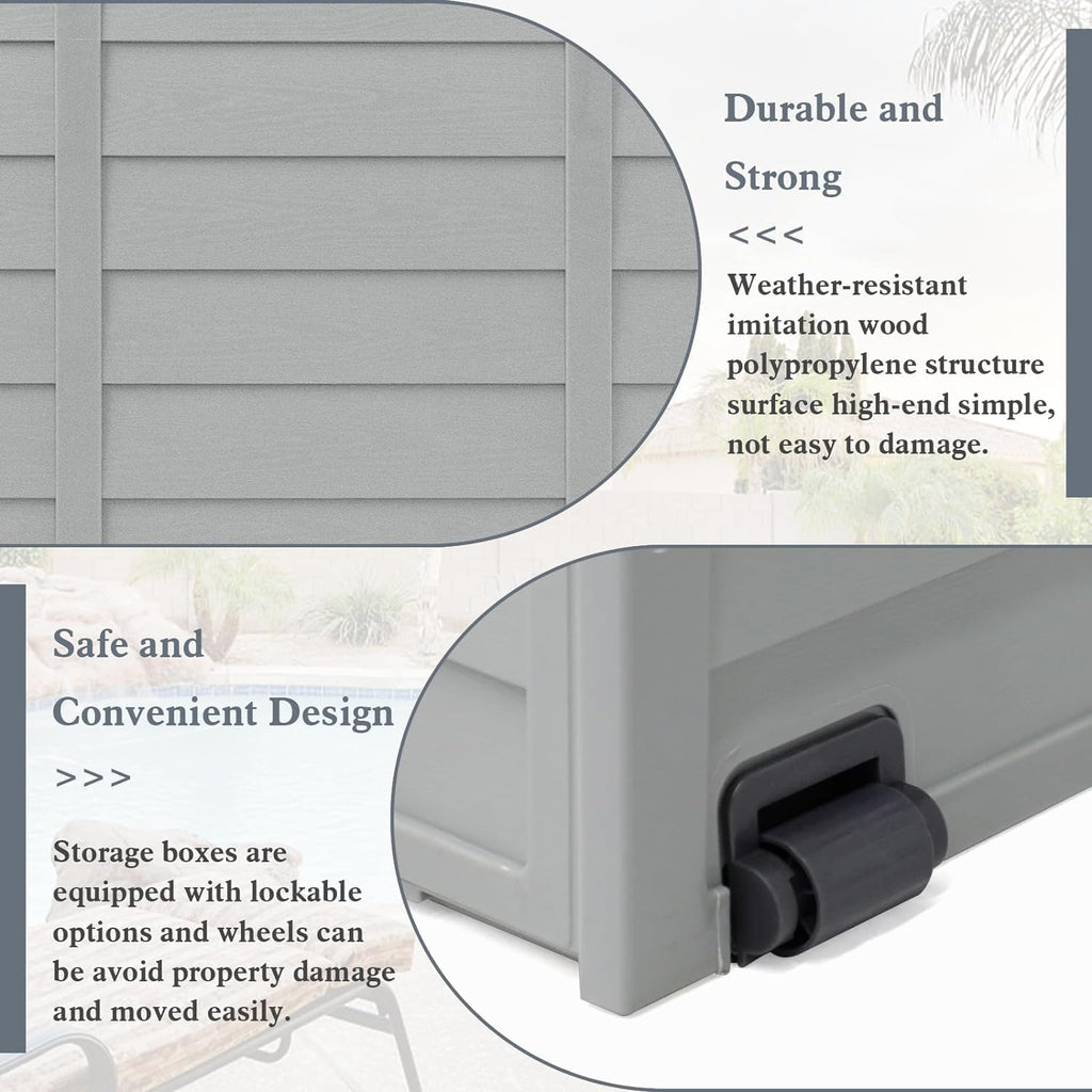 75 Gallon Deck Storage Box Resin Outdoor Storage Container with Handles for Patio Garden Yard(Grey)