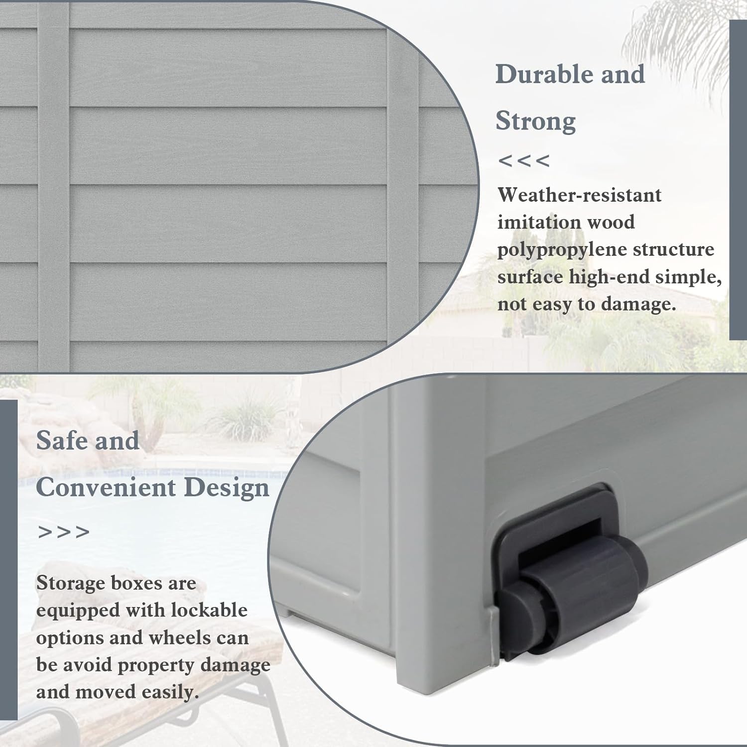75 Gallon Deck Storage Box Resin Outdoor Storage Container with Handles for Patio Garden Yard(Grey)