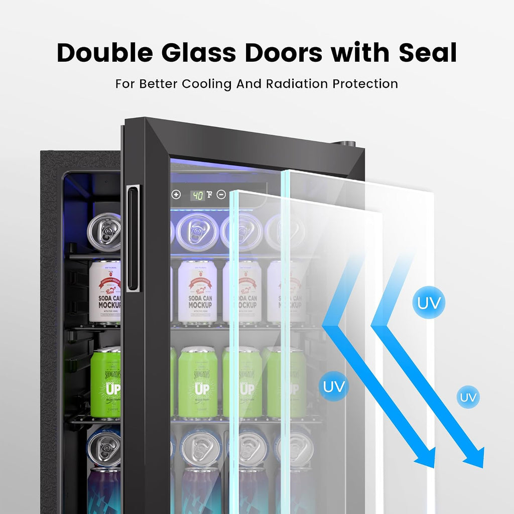 Feelfunn Wine Cooler, 26 Bottle 95 Can Mini Wine Fridge with Clear Glass Door for Beer Soda Water Drink, Small Wine Cellar Beverage Refrigerator for Bedroom Office Home Bar Dorm, 2.6 Cu.Ft
