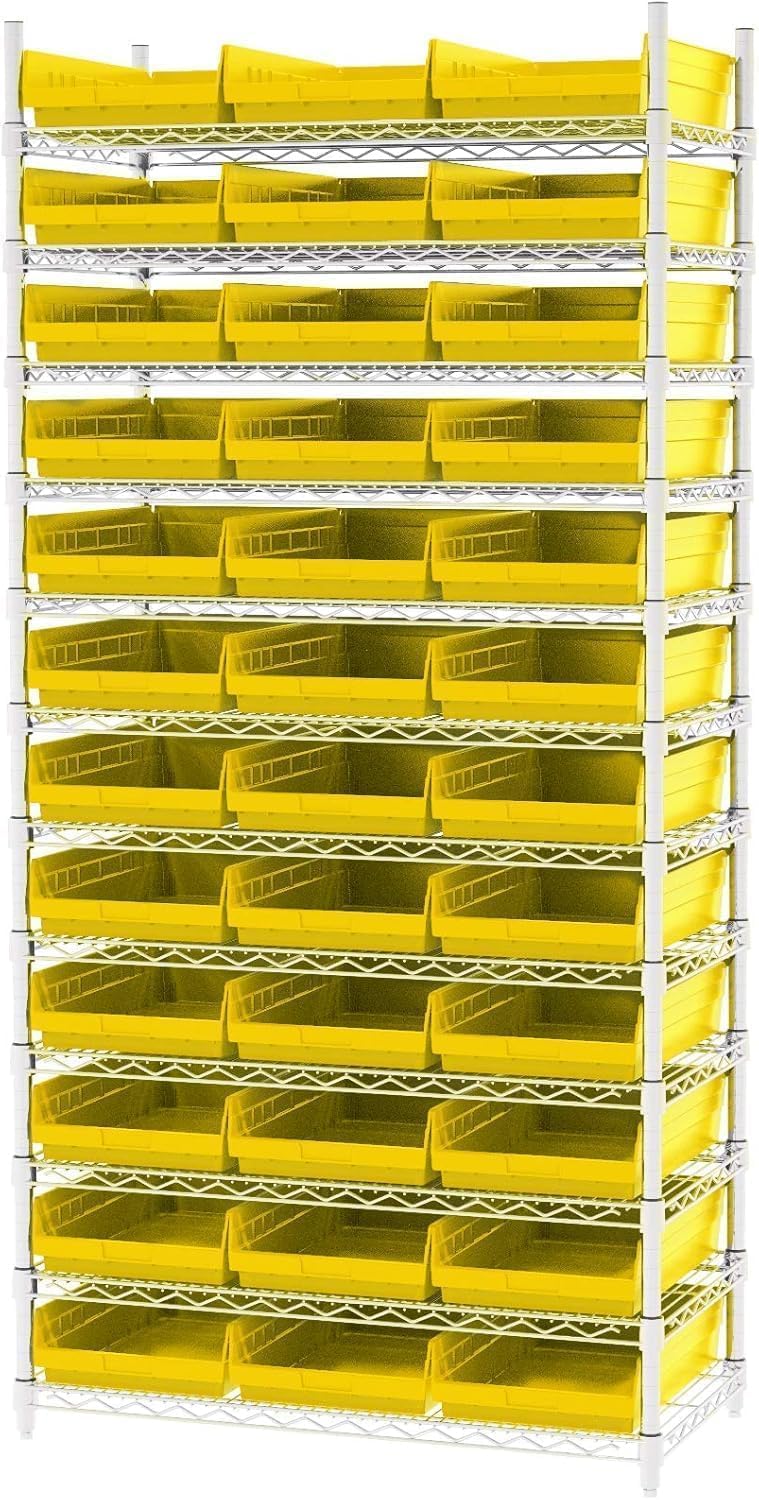 Akro-Mils 30178 Plastic Shelf Bins, Heavy Duty Storage Bins for Garage, Closet, and Drawer Organization, 18-Inch x 11-Inch x 4-Inch, Yellow, 12-Pack