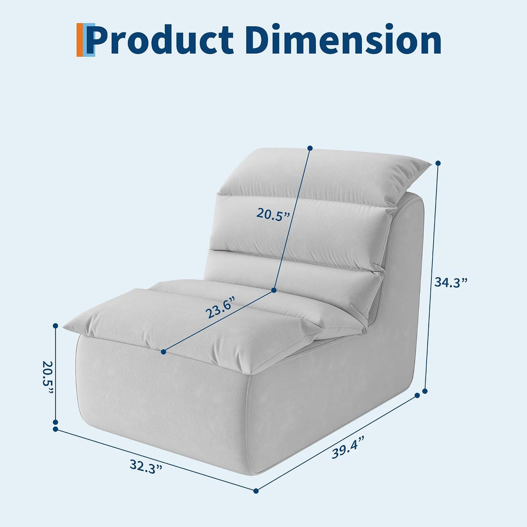 GarveeHome Bean Bag Chair, Lazy Floor Couch with High-Resilience Foam, Non-Slip Base, Beanbag Chairs for Adults, Fireside Chair for Reading Gaming Living Room Bedroom, Gray