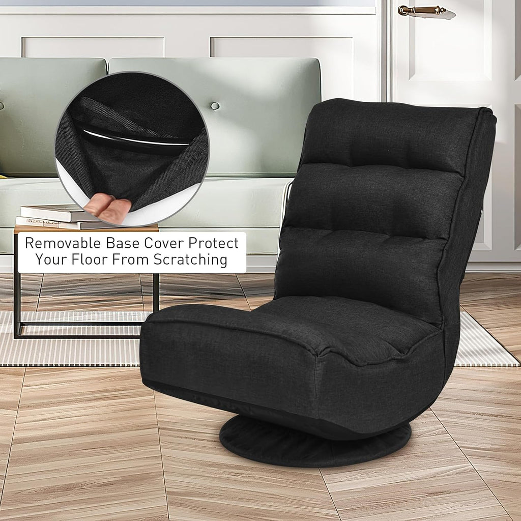 ERGOMASTER Reclining Folding Floor Gaming Chair w/ 360-Degree Swivel, 5 Adjustable Positions（Black）