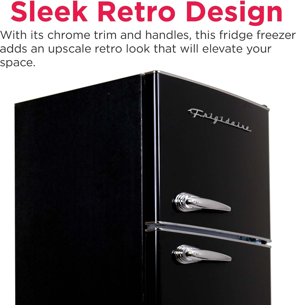 Frigidaire EFR786 Retro Apartment Size Refrigerator with Top Freezer - 2 Door Fridge with 7.5 Cu Ft of Storage Capacity, Adjustable Spill-Proof Shelves, Door & Crisper Bins, Black