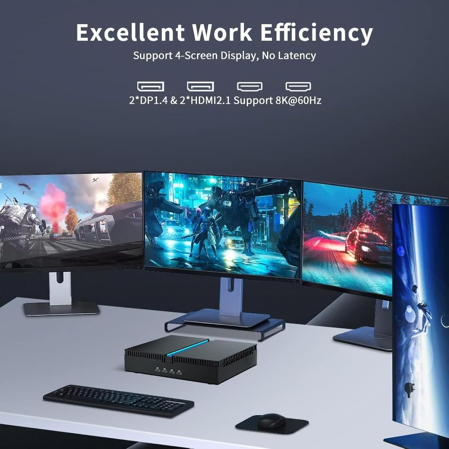 Thdeukoty Mini Gaming Pc Core i9-14900F(up to 5.8GHz) with RTX4070, Small Desktop Computers Win 11 Pro, 64G DDR5 RAM/2T M.2 SSD/WIFI6E/BT5.3/Dual LAN/USB 3.2/8K HDMI DP, Four Display for Game/Design