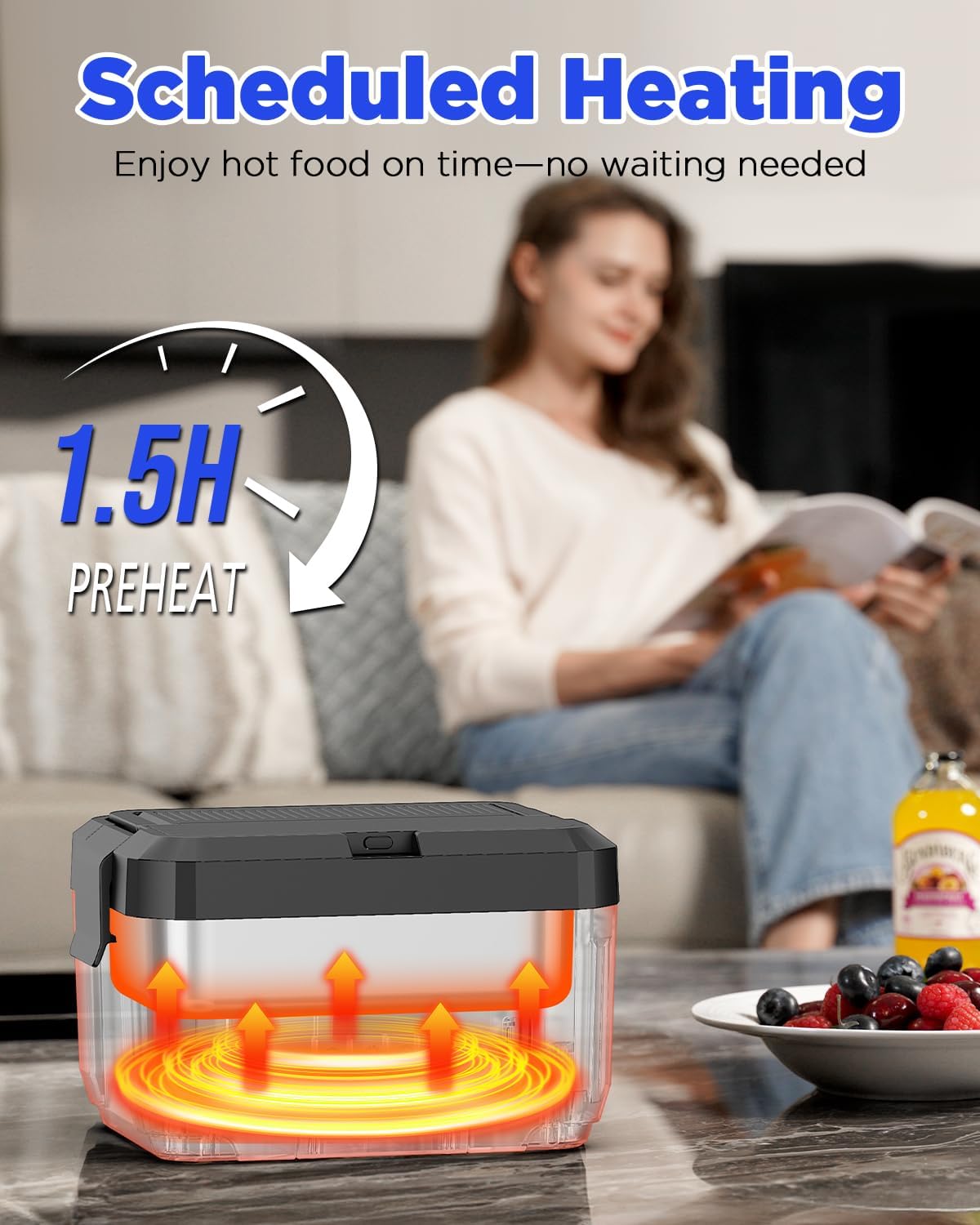 Cordless Electric Lunch Box for Adults – 1.2L Stainless Steel Self-Heating Lunch Box with Dual 20000mAh Removable Rechargeable Batteries, Portable Heated Food Warmer for Work, Travel & Office