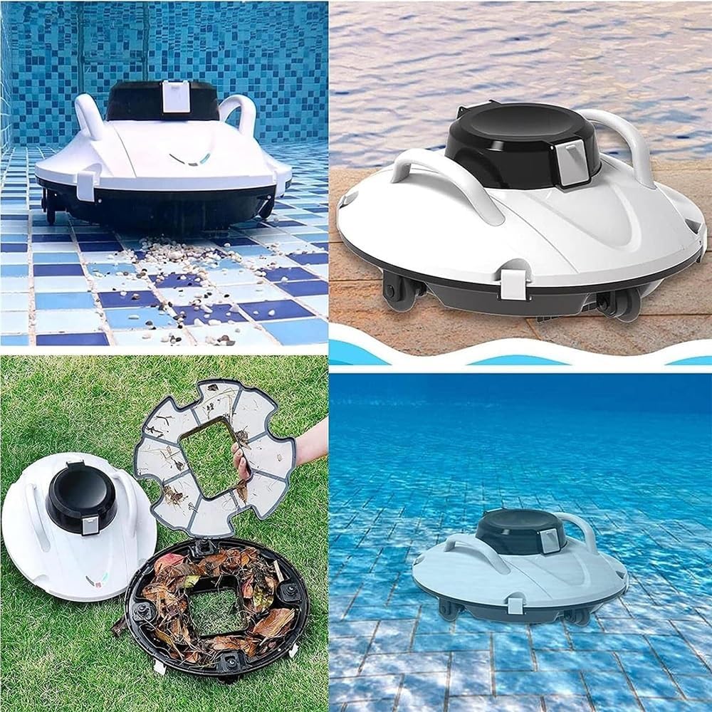 Cordless Swimming Pool Cleaner, Swimming Pool Cleaning Robot, Rechargeable Automatic Pool Vacuum Cleaner, 90 Mins Runtime, for Above Ground Flat Pool, Pond, Fountain Cleaning