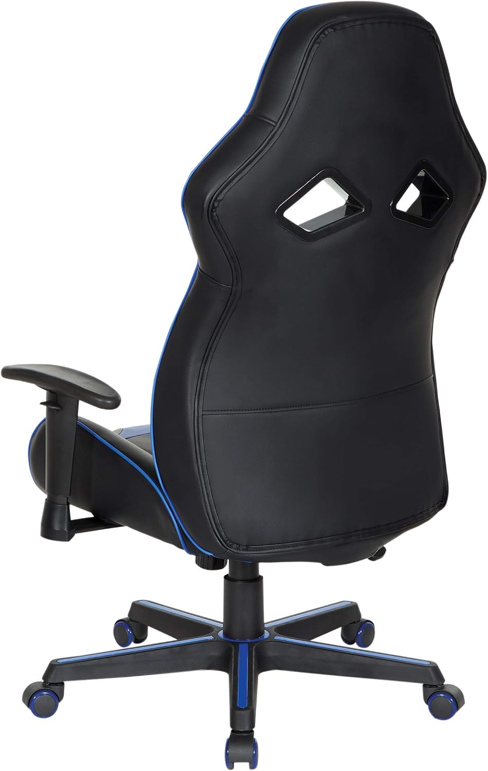 OSP Home Furnishings Vapor Ergonomic Adjustable High Back Faux Leather Gaming Chair with Coil Spring Seat and Integrated Cooling Airflow, Blue Accents