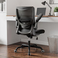 MUXX.STIL Office Chair, PU Leather Ergonomic Desk Chair with Adjustable Lumbar Support and Flip up Armrest, Breathable Mesh Computer Chair for Home Office, Black