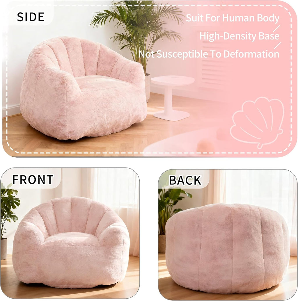 Bean Bag Chair, Giant Beanbag Chiar for Adults and Teens, Faux Fur Shell-Shaped Floor Sofa Couch with Filler, Comfy Chair for Living Room Reading, Gaming and Relax