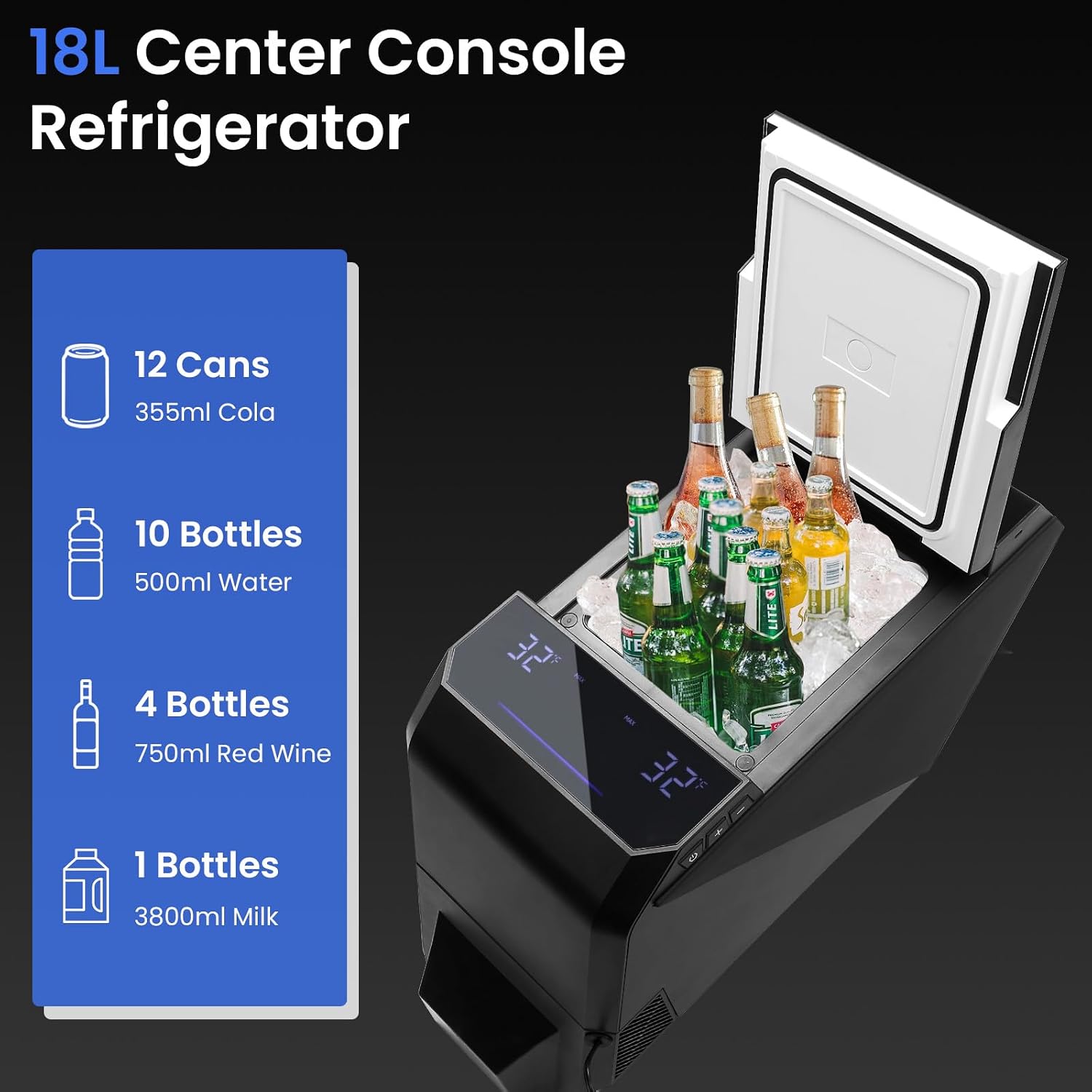 Car Refrigerator for Tesla Cybertruck, 18L Center Console Fridge with Rapid Cooling (21℉~68℉), Cybertruck Freezer Compressor Electric Cooler for Outdoor Camping Road Trip