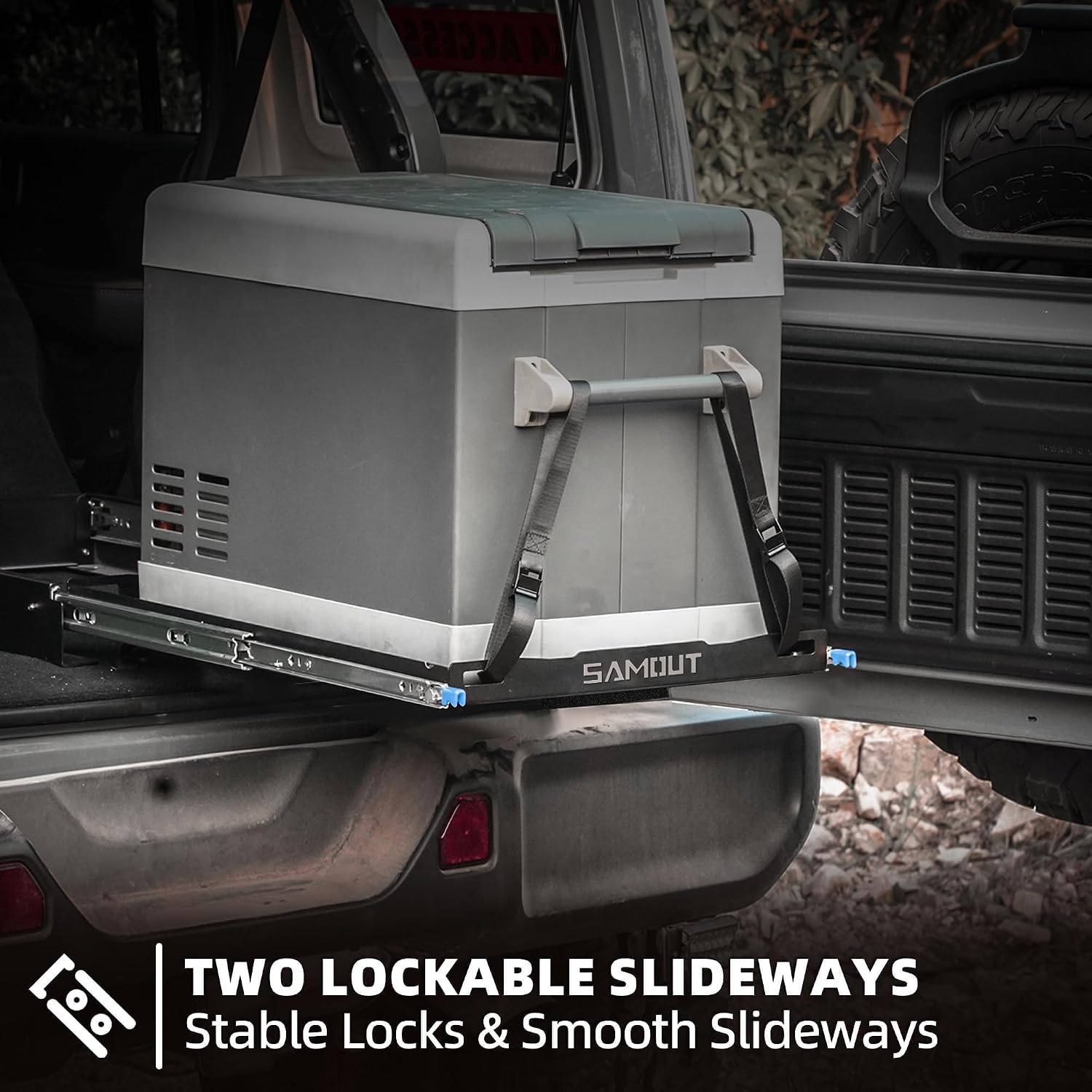 SAMOUT Fridge Slide (Inner 39.2 x 22.4in) Vehicle Refrigerator Freezer Slider with 4 Buckle Straps, Universal Fit, Max 287 LBS, 3rd Gen
